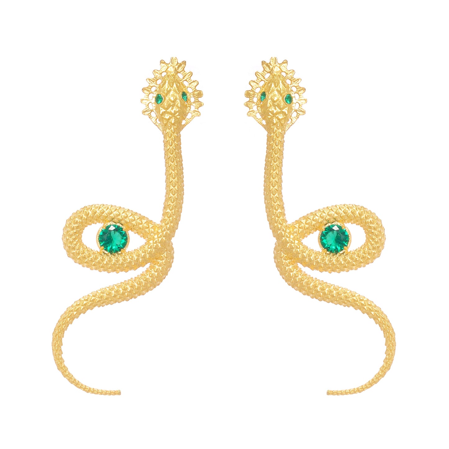 Earrings Snake Green in Gold Plated Silver