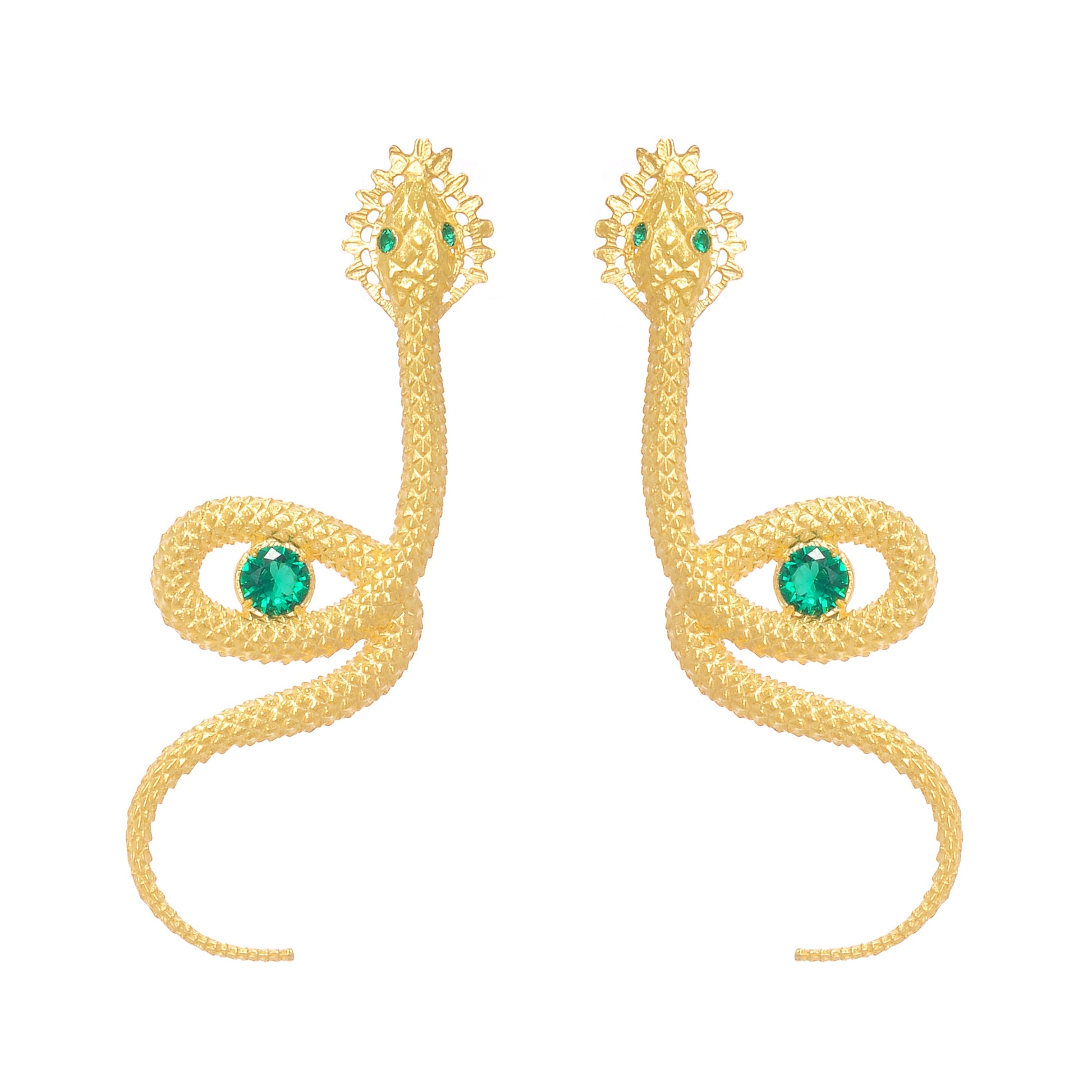 Earrings Snake Green in Gold Plated Silver