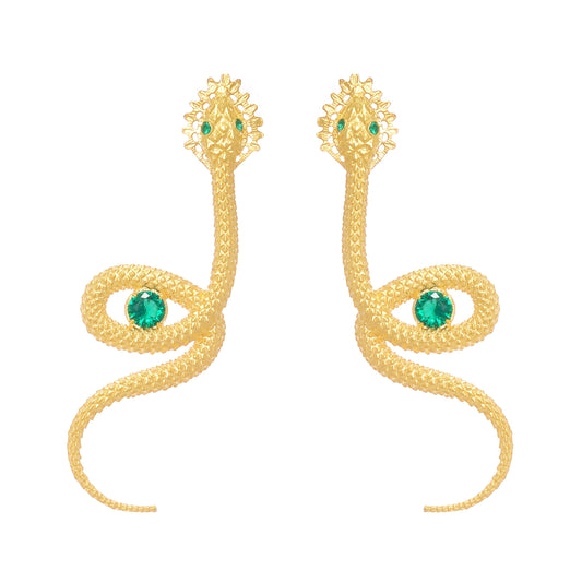 Earrings Snake Green in Gold Plated Silver