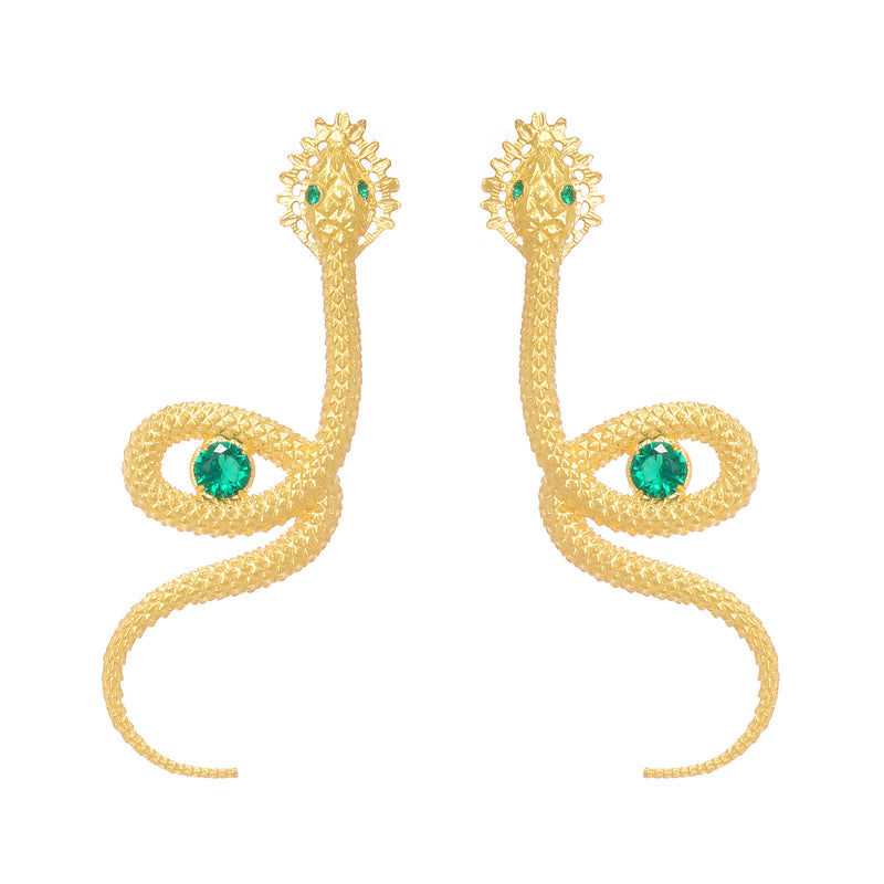 Earrings Snake Green in Gold Plated Silver
