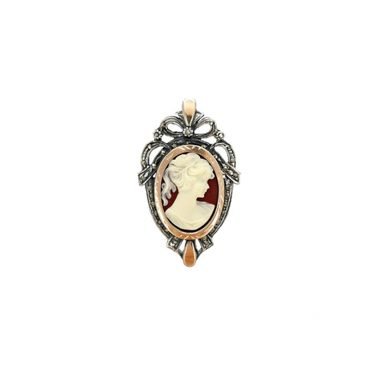 Brooch Cameo with Marcasites in Silver and Gold