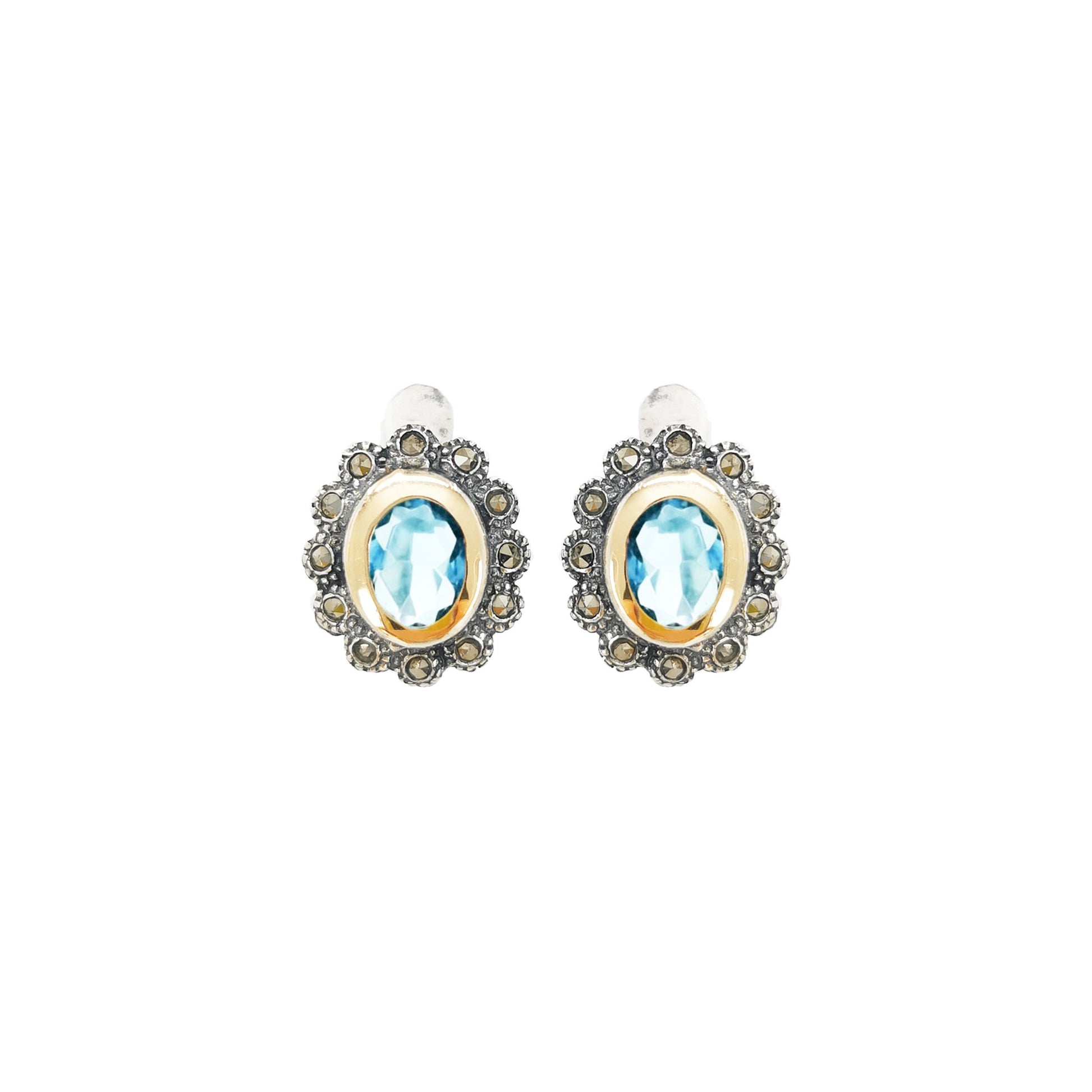 Earrings Blue Marcasites in Silver and Gold