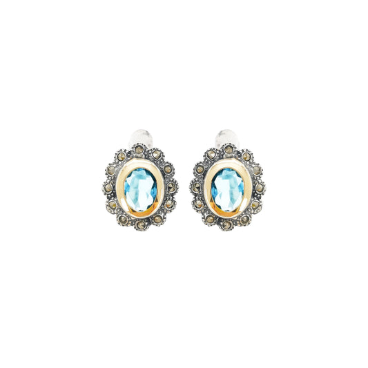 Earrings Blue Marcasites in Silver and Gold