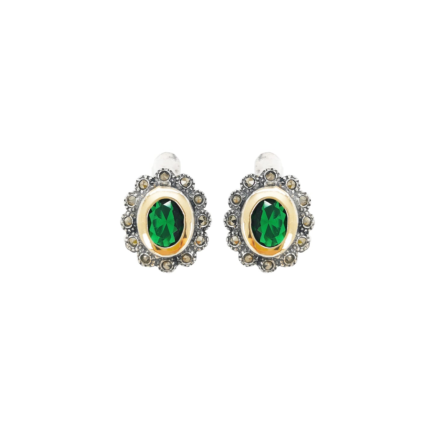 Earrings Green Marcasites in Silver and Gold