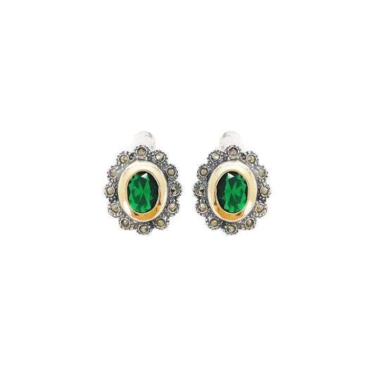 Earrings Green Marcasites in Silver and Gold
