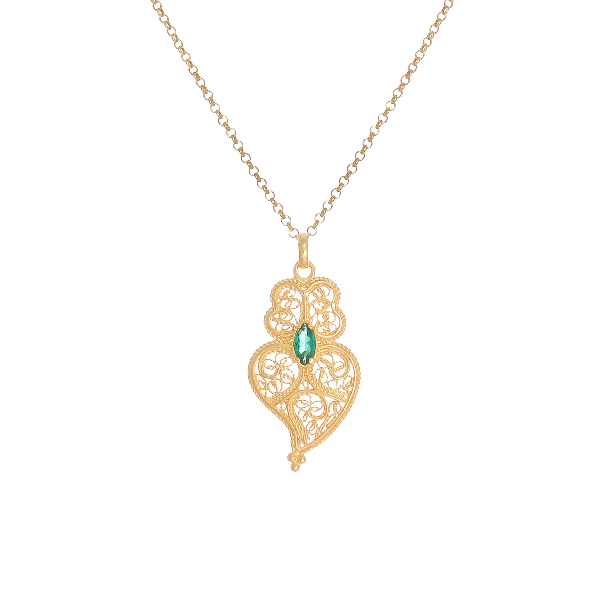 Necklace Heart of Viana Green in Gold Plated Silver