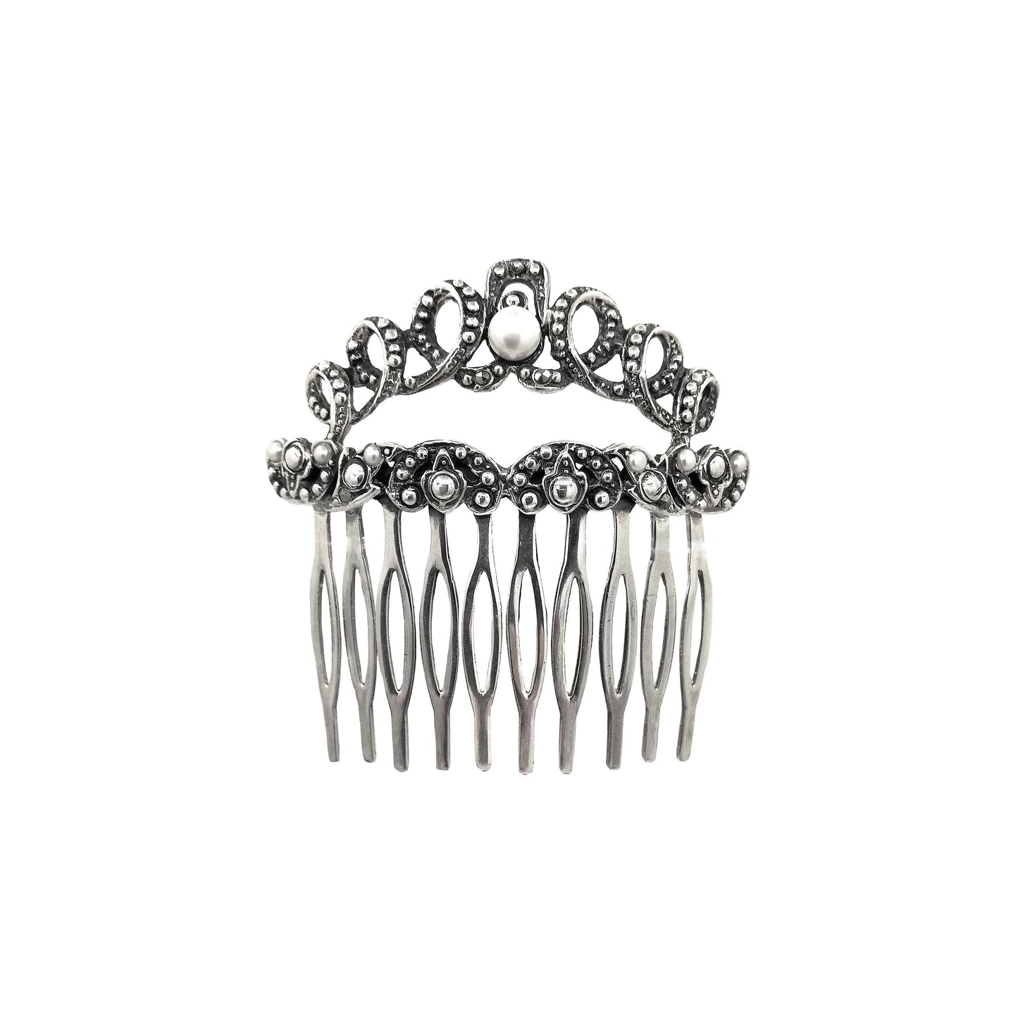 Hair Comb with Marcasites and Pearls in Silver