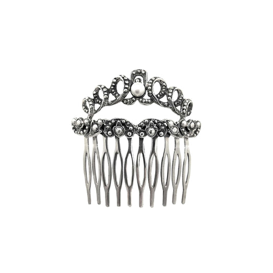 Hair Comb with Marcasites and Pearls in Silver