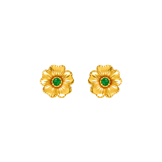 Brincos Flor de Cerejeira com Esmeralda em Ouro 19,2Kt