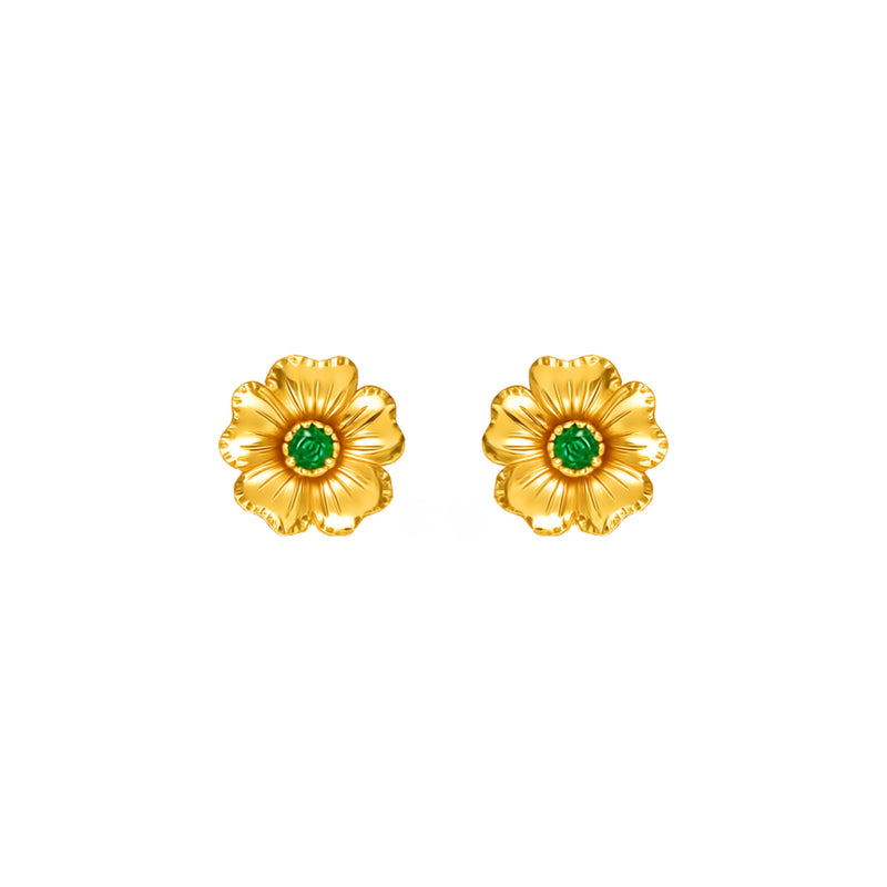 Brincos Flor de Cerejeira com Esmeralda em Ouro 19,2Kt