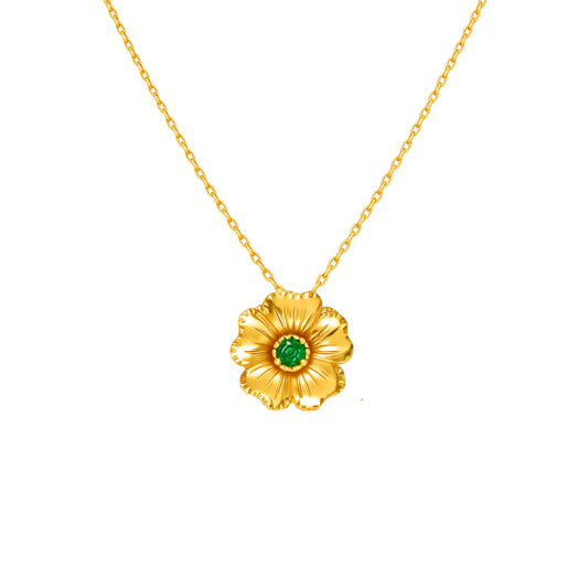 Colar Flor de Cerejeira com Esmeralda em Ouro 19,2Kt