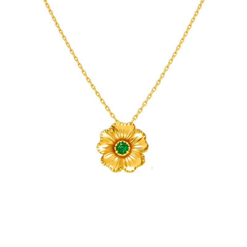 Colar Flor de Cerejeira com Esmeralda em Ouro 19,2Kt