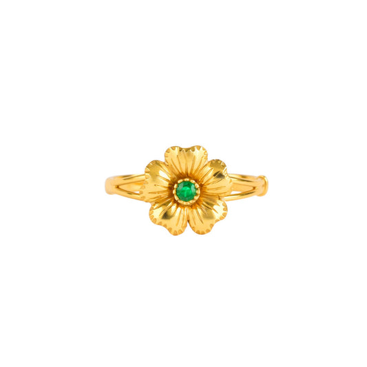 Anel Flor de Cerejeira com Esmeralda em Ouro 19,2Kt