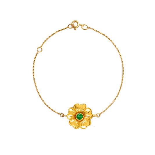Pulseira Flor de Cerejeira com Esmeralda em Ouro 19,2Kt