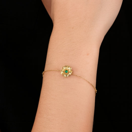 Pulseira Flor de Cerejeira com Esmeralda em Ouro 19,2Kt