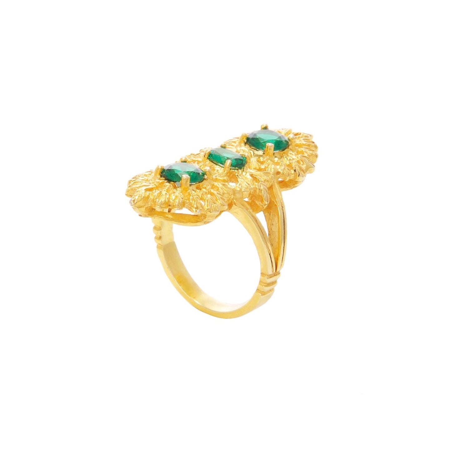 Anillo Reina Verde Triple de Plata Bañada en Oro