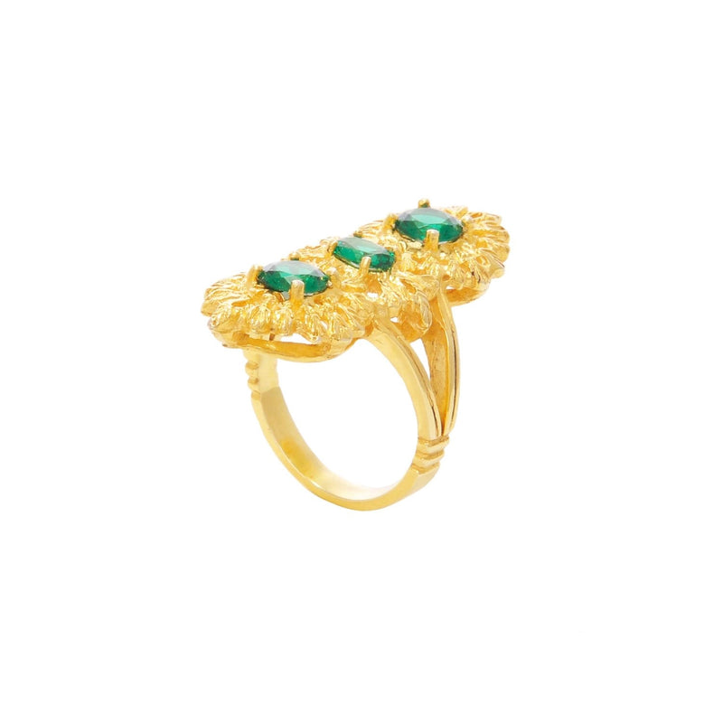 Anillo Reina Verde Triple de Plata Bañada en Oro