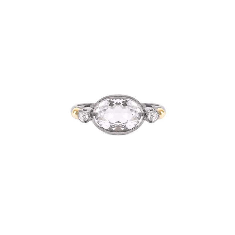 Ring Solitaire Rock Crystal in Silver and Gold
