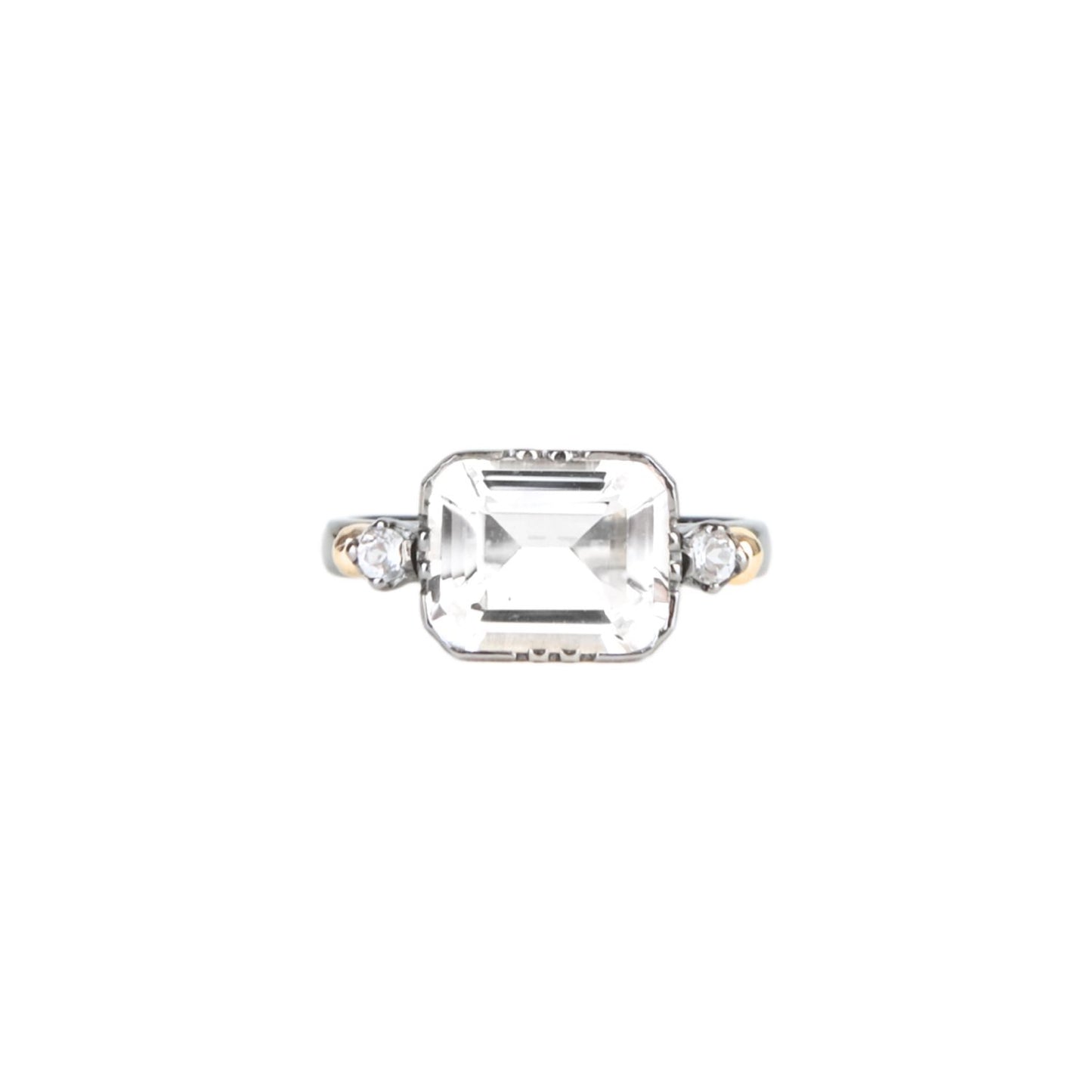 Ring Solitaire Rectangular Rock Crystal in Silver and Gold