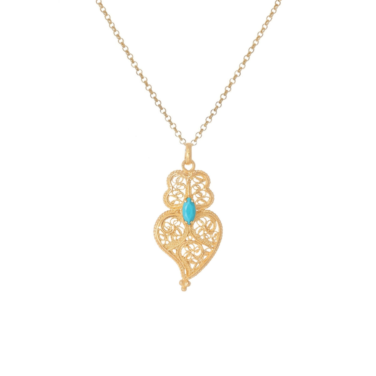 Necklace Heart of Viana Turquoise Blue in Gold Plated Silver