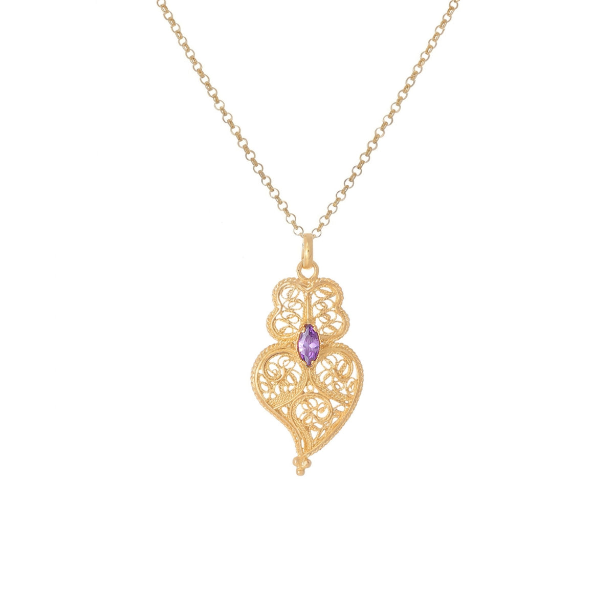 Necklace Heart of Viana Lilac in Gold Plated Silver