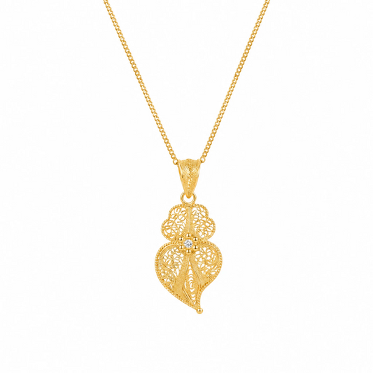 Collar Corazón de Viana Flor de Oro 19,2Kt con Diamante