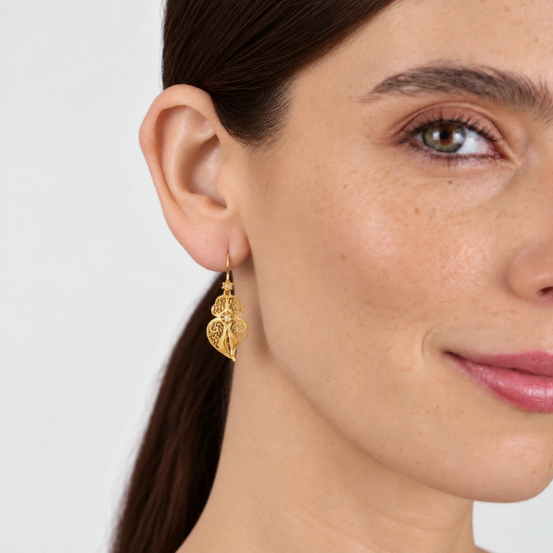 Boucles d'Oreilles Cœur de Viana Fleur en Or 19,2 Carats et Diamants