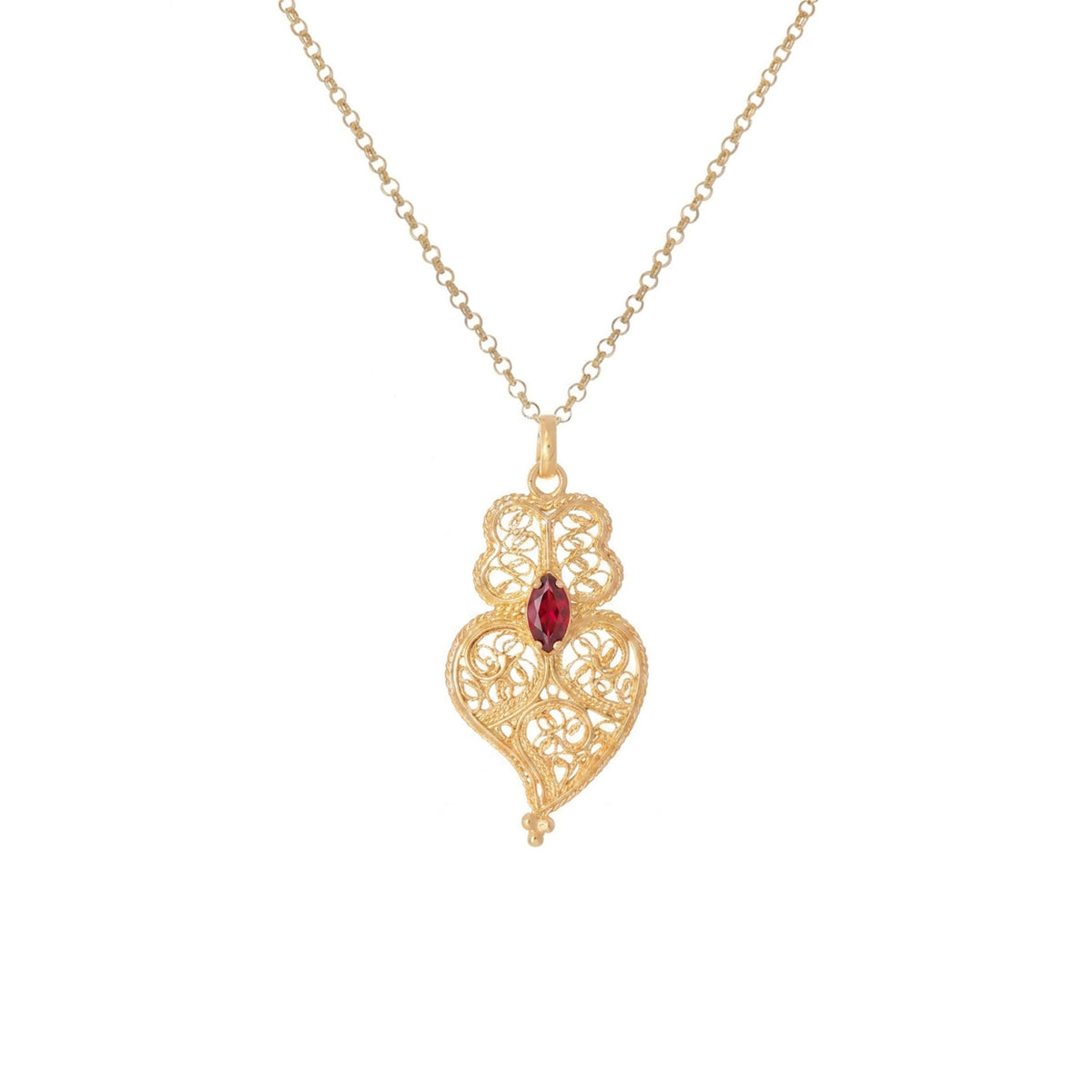 Necklace Heart of Viana Dark Red in Gold Plated Silver