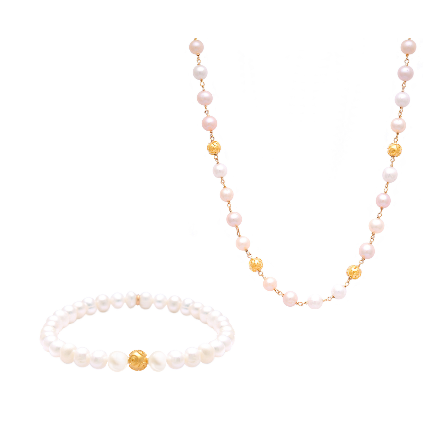 Conjunto Contas de Viana em Ouro 19,2Kt com Pérolas