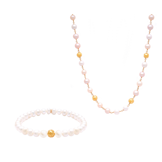 Conjunto Contas de Viana em Ouro 19,2Kt com Pérolas