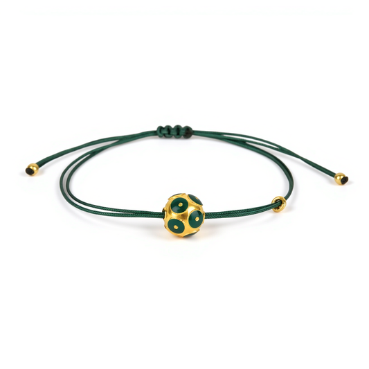 Bracelet Viana's Conta Green in Gold Plated Silver with Cord