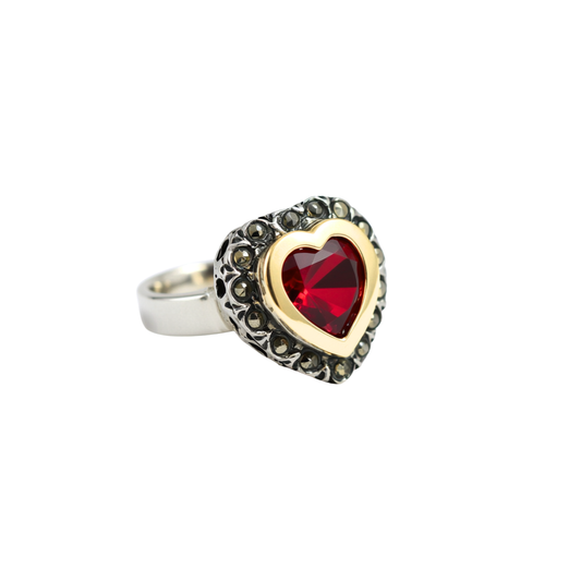 Anel Vintage Vermelho em Prata e Ouro