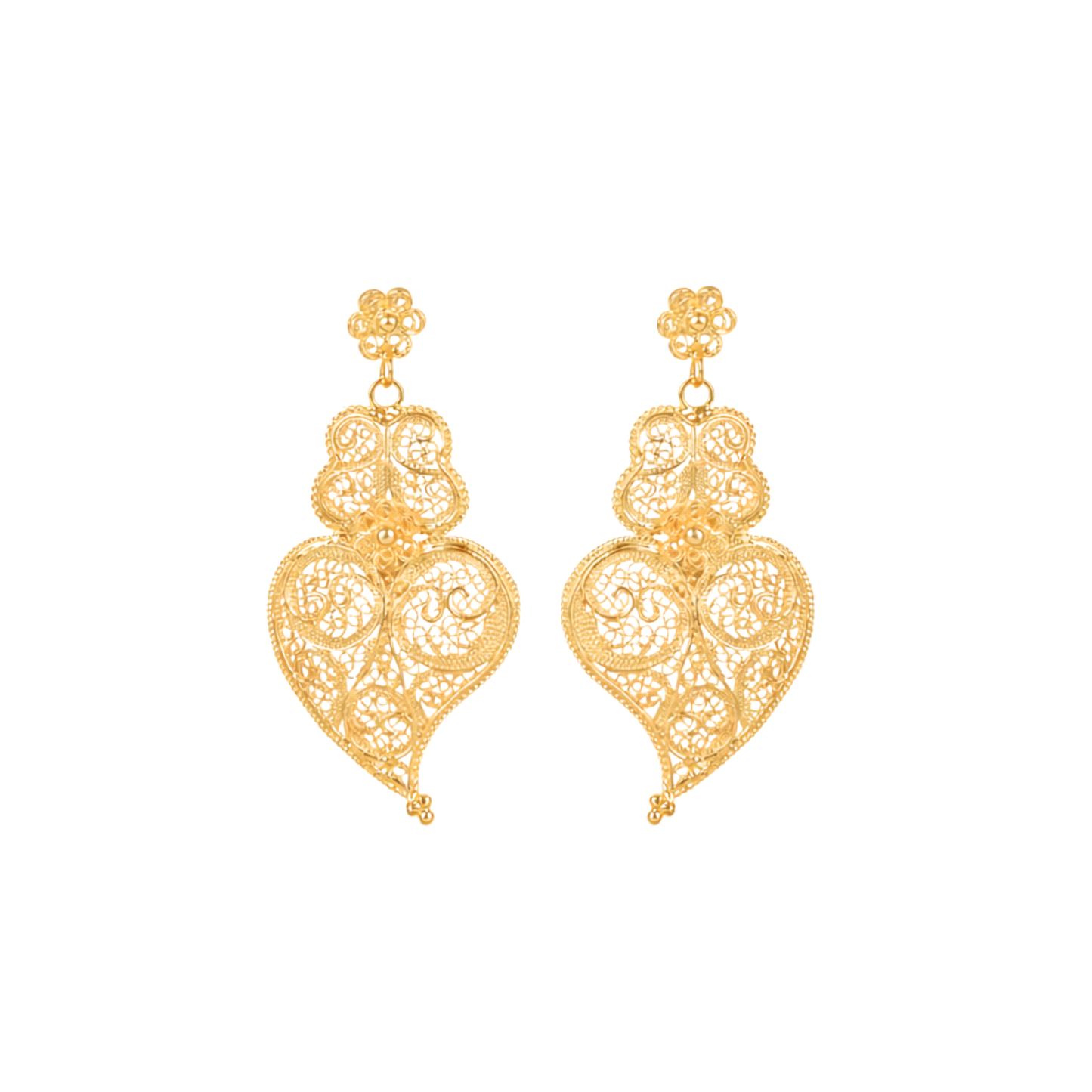 Brincos Coração de Viana Ciclo em Prata Dourada