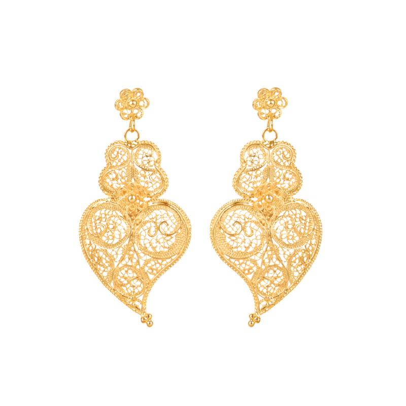 Brincos Coração de Viana Ciclo L em Prata Dourada