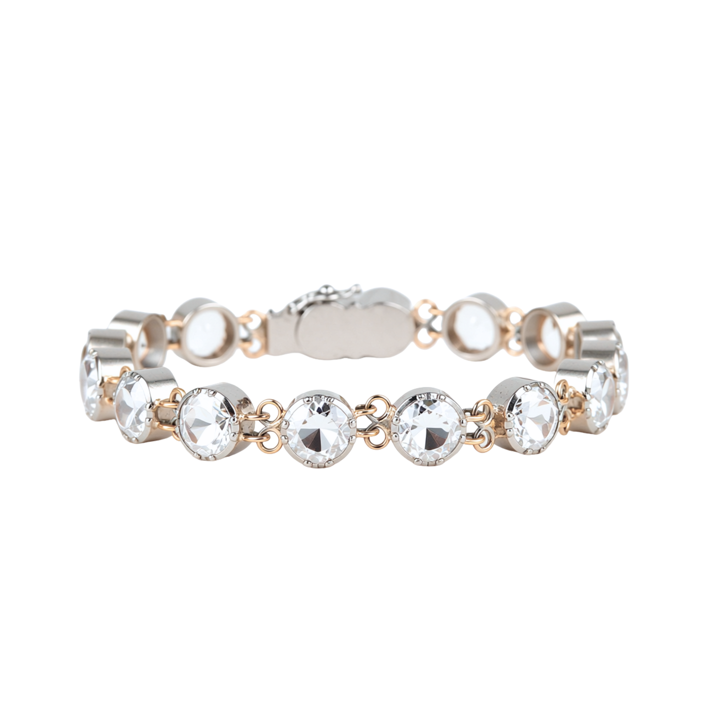 Pulseira Riviera Cristal de Rocha em Prata e Ouro