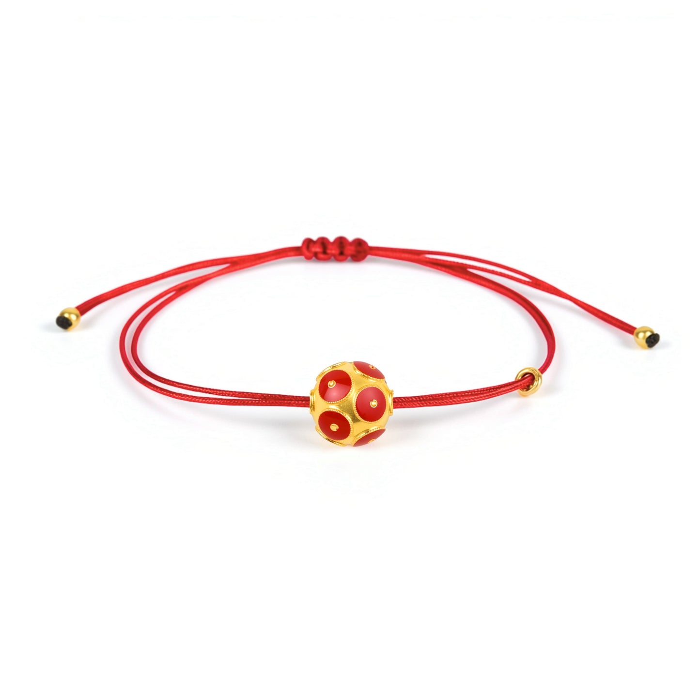 Bracelet Viana's Conta Red in Gold Plated Silver with Cord