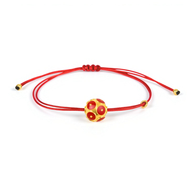 Bracelet Viana's Conta Red in Gold Plated Silver with Cord
