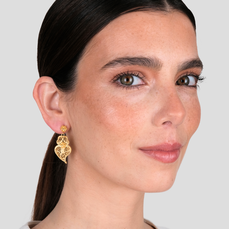 Brincos Coração de Viana Ciclo em Prata Dourada