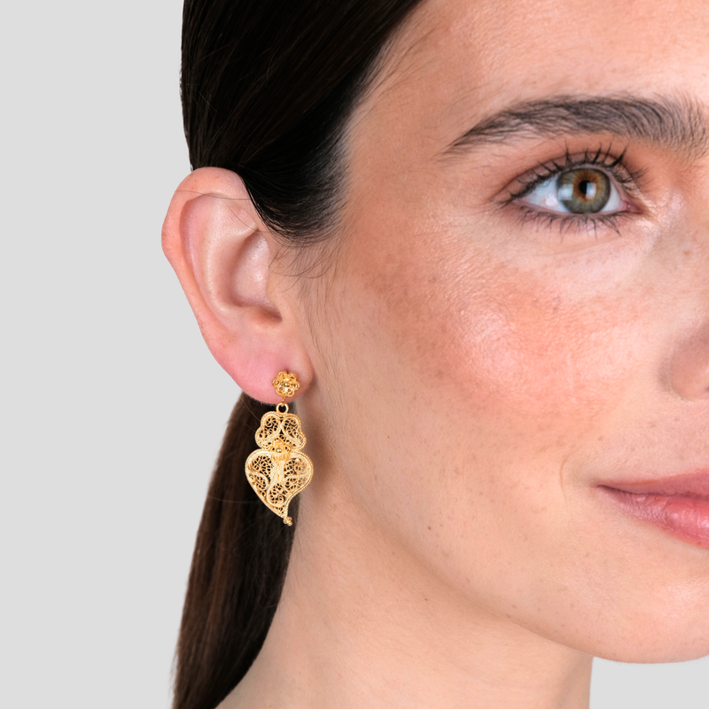 Brincos Coração de Viana Ciclo em Prata Dourada