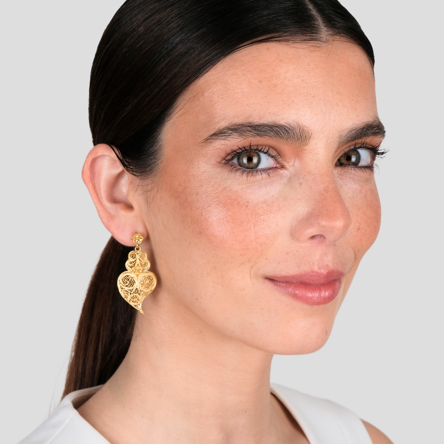 Brincos Coração de Viana Ciclo L em Prata Dourada