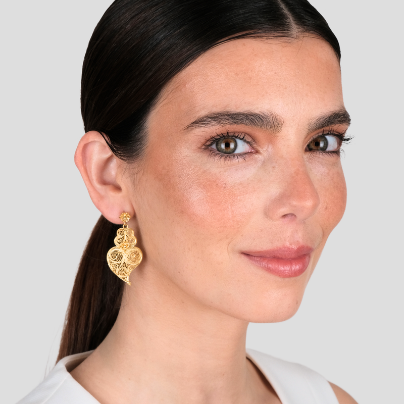 Brincos Coração de Viana Ciclo L em Prata Dourada