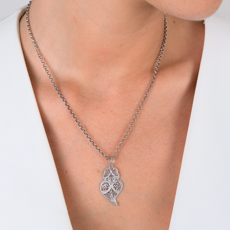 Colar Coração de Viana 3,5cm em Prata