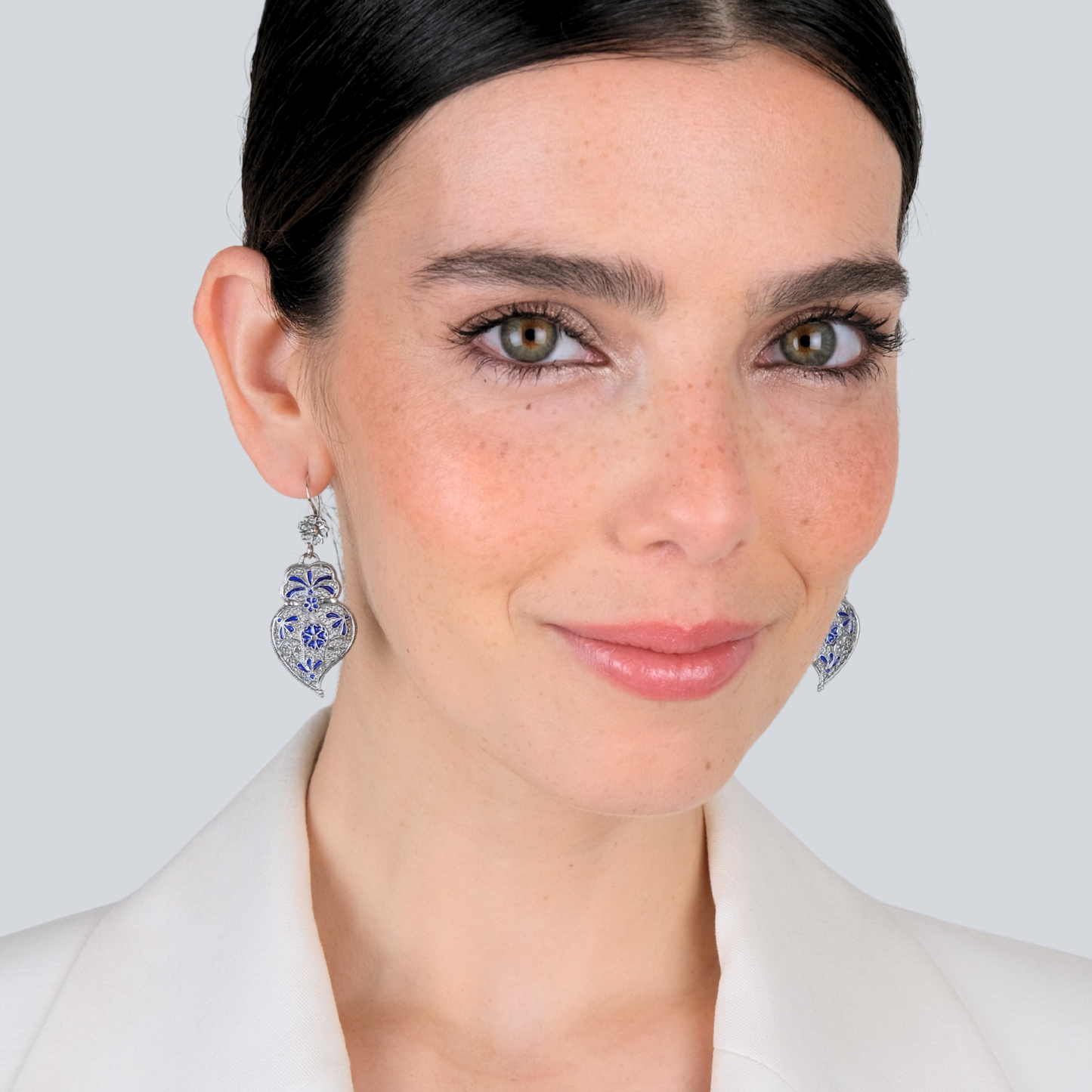 Pendientes Corazón de Viana Azul Real de Plata