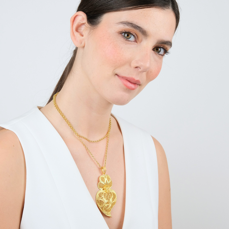 Collier Coeur de Viana 7,5 cm en Argent Plaqué Or