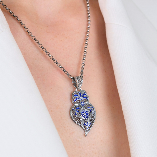 Collar Corazón de Viana Azul Real de Plata