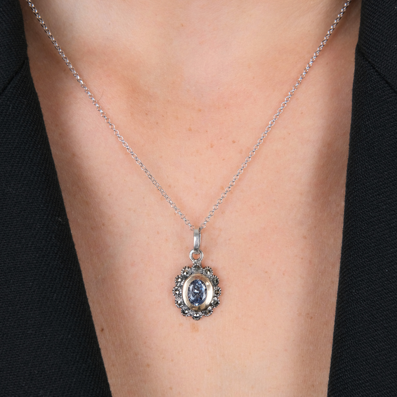 Colar Azul Marcassites em Prata e Ouro