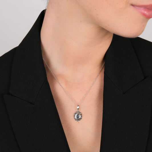 Colar Azul Marcassites em Prata e Ouro