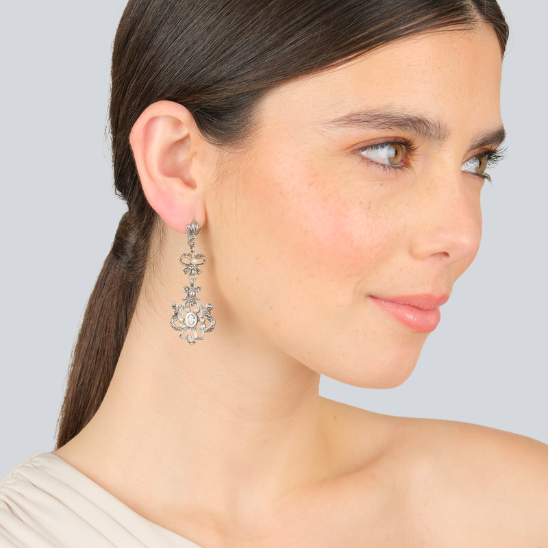 Brincos Catarina com Marcassites e Pérola em Prata