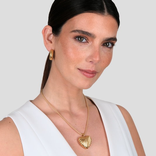 Conjunto Corazón Entrelazado de Plata Bañada en Oro