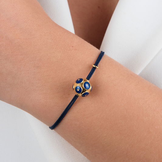Pulsera Conta de Viana Azul Plata Bañada en Oro con Cordón